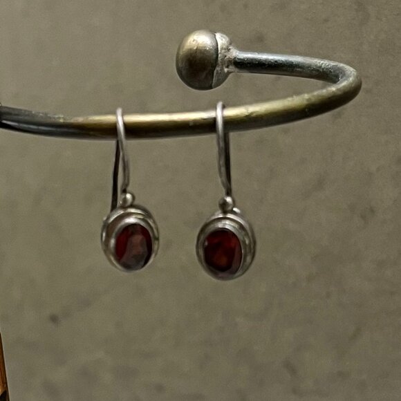 Vintage Garnet Drop Earrings & Garnet Toe or Pinky Ring Set - Picture 9 of 10